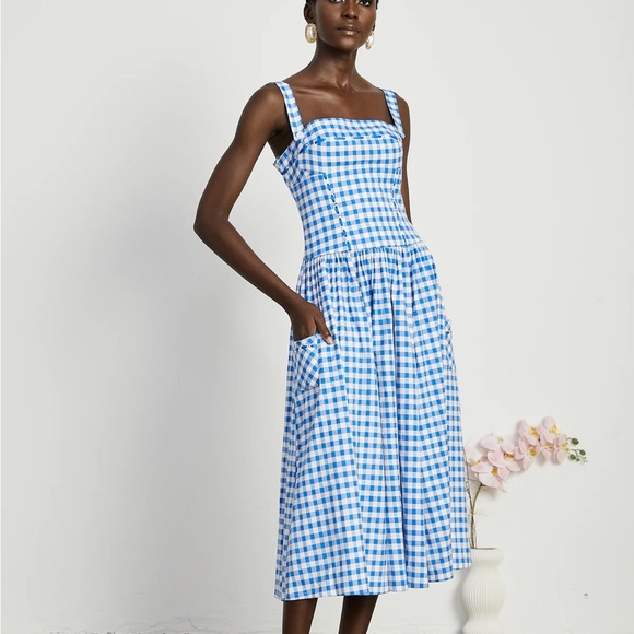 Blue Gingham Midi Dress - Picture 2 of 13